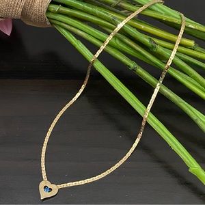 Unsigned Vintage Gold-tone Snake Chain Heart Pendant with Blue Stone Necklace